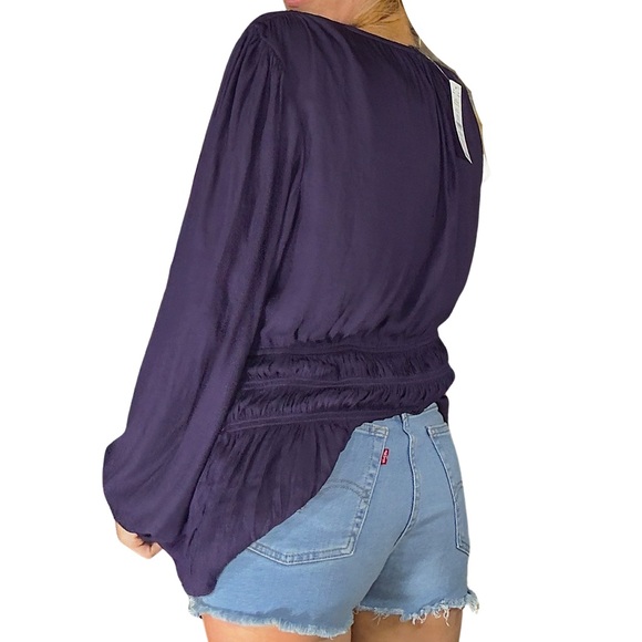 NWT* WHBM Petite Long-Sleeve Fitted Tie Waist Blouse in Cosmic Violet‎ - Picture 13 of 16